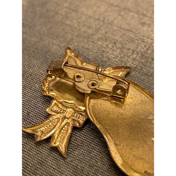VTG Cat Booch Pin Badge w Moving Head Gold tone aluminum Glitter1.75 in. EUC - Picture 8 of 16